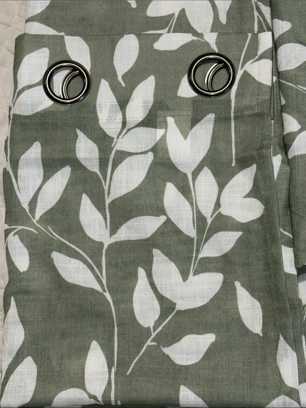 Treatmentex Curtain Panels Sage Green White Leaf Print Grommet Top Set